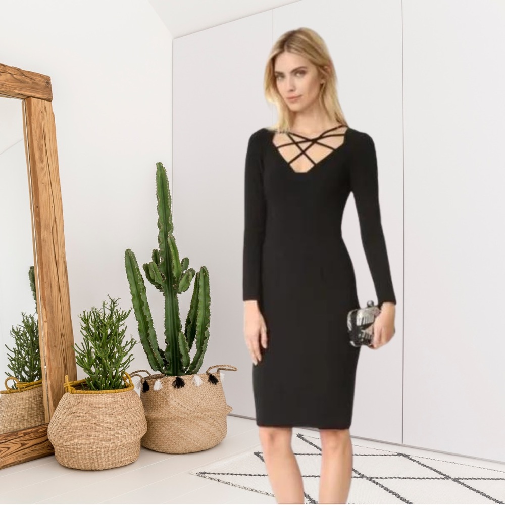 Black Halo Masca Long Sleeve Criss Cross Neckline Sheath Dress